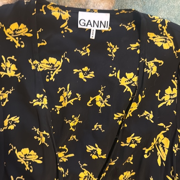 GANNI Floral Black (and yellow) Wrap Dress, Size 34 - Picture 3 of 6